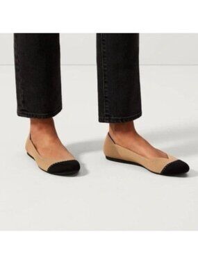 Rothys The Flat Camel & Black Rounded Toe Ballet Flats Size 8 Sustainable Knit M